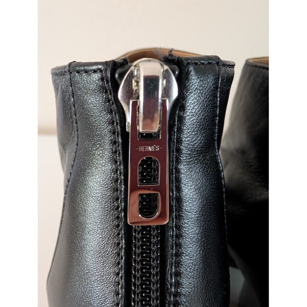 Hermes Milady Black Leather Wedge‎ Ankle Boots Size 39.5/US9 - Picture 9 of 10